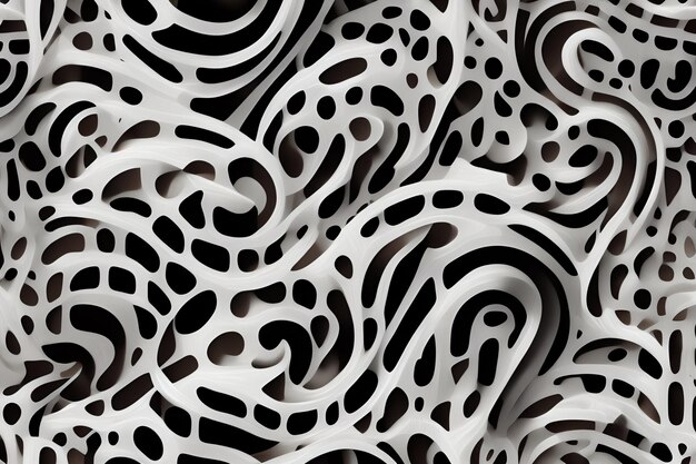 A close up of a white and black background with a pattern of wavy lines and curves.