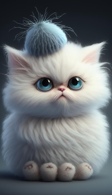 Close up of white cat with blue eyes and hat on generative ai