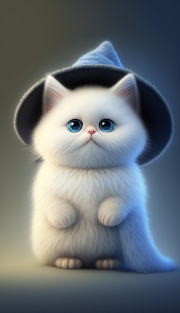 Close up of white cat with hat generative ai