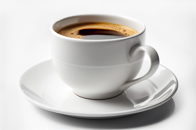 Close up white cup of black coffee isolated on white background with clipping path. A mug of coffee.