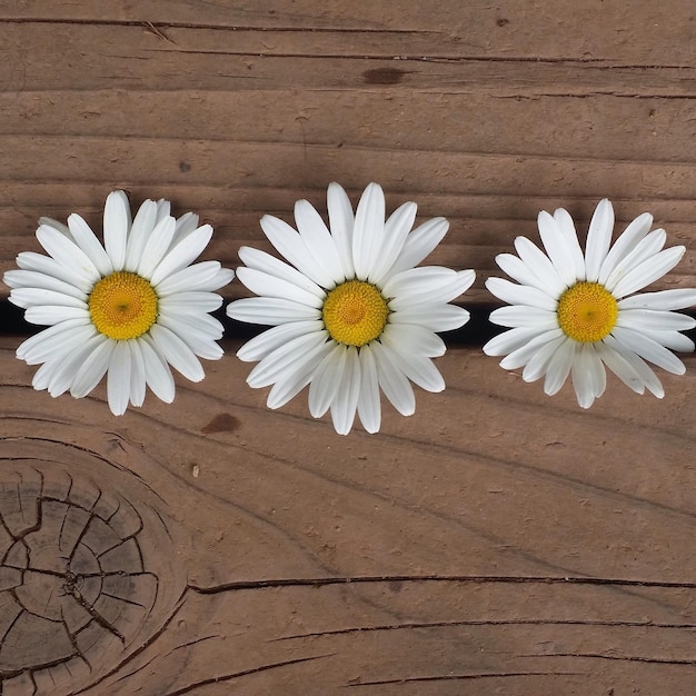 Close-up of white daisy flowers on boardwalk