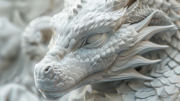 Photo a close up of a white dragon39s face made of stone