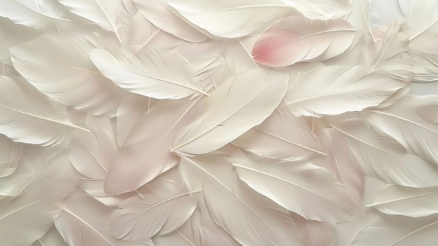 A close up of white feathers with pink tips