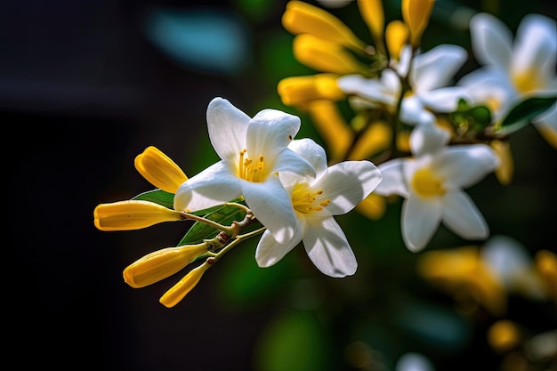 A close up of a white flower with yellow center