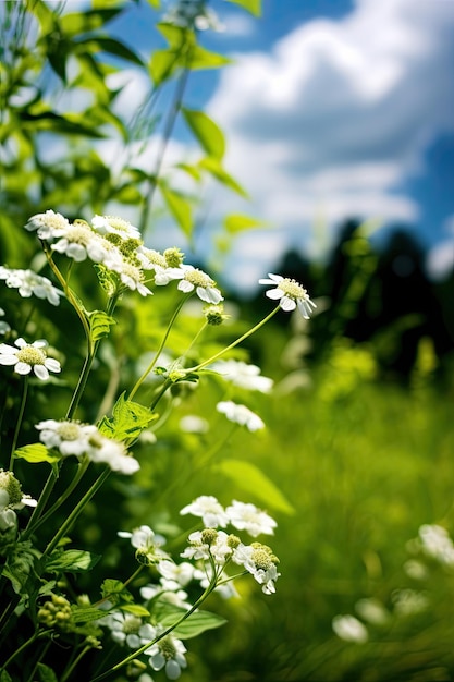 A close up of white flowers