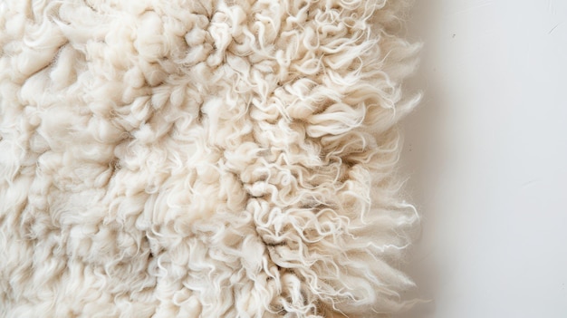 Close Up of White Fluffy Sheepskin Rug Texture