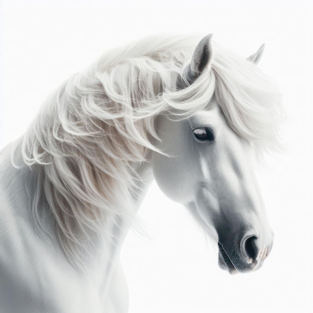 Close up White horse face Isolated on white background