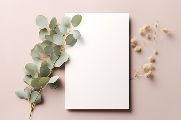 a close up of a white paper with a plant on a pink background generative ai