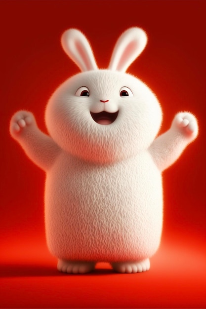 Close up of a white rabbit on a red background generative ai