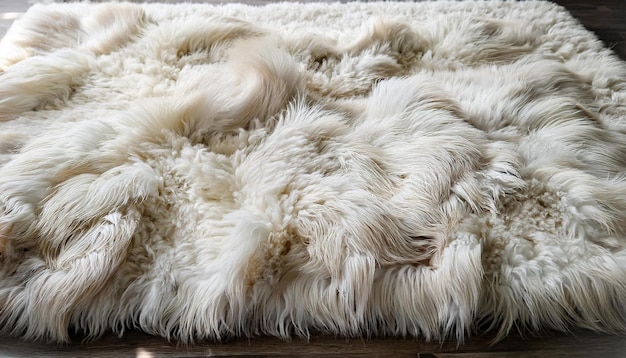 Photo close up of a white rug with a high shag