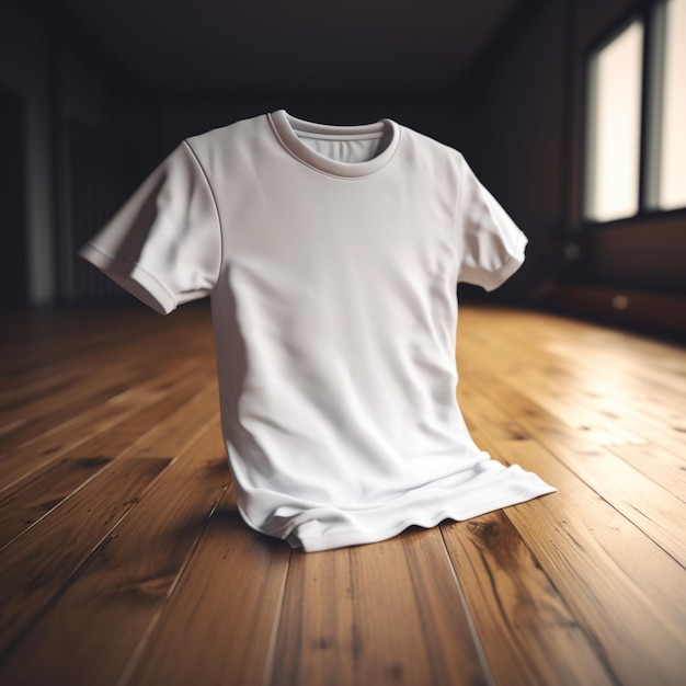 a close up of a white shirt on a wooden floor generative ai