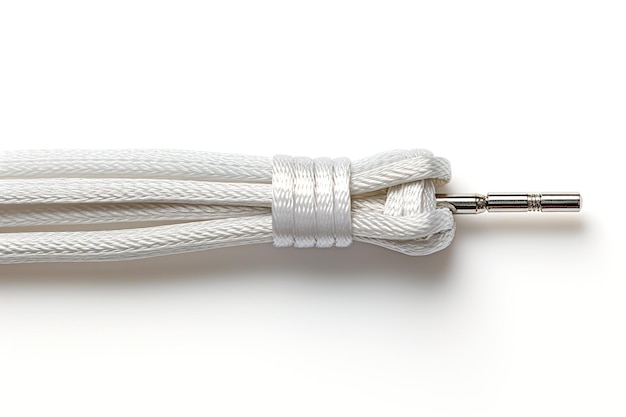 Photo a close up of white shoelaces tied with a secure knot and a metal aglet on a white or clear surface png transparent background