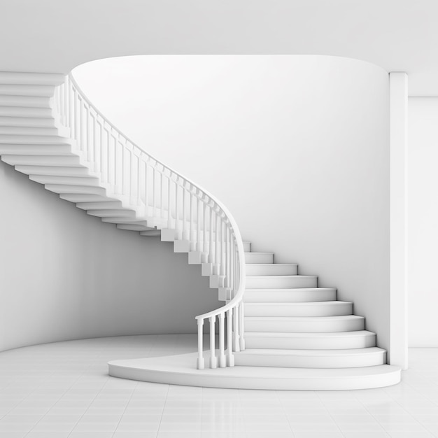 a close up of a white staircase in a white room generative ai