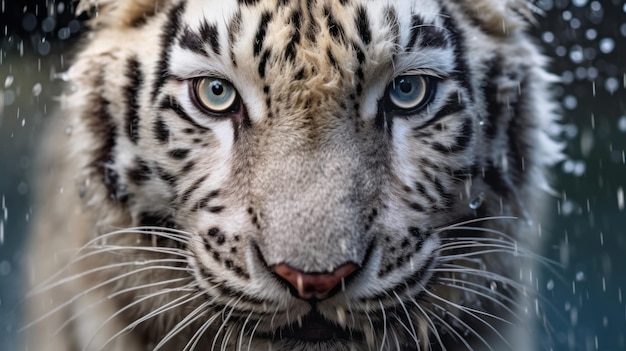 close up white tiger eyes and face