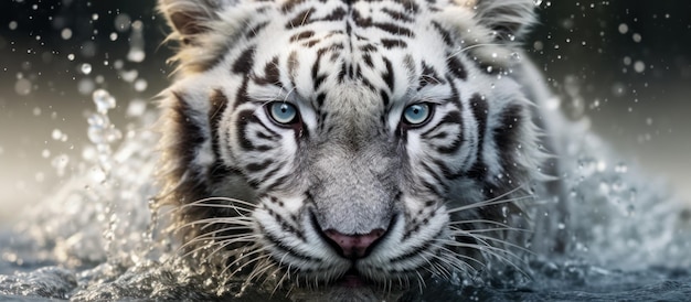 close up white tiger eyes and face