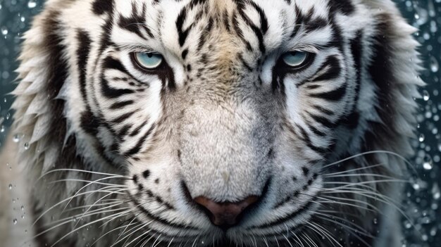 close up white tiger eyes and face