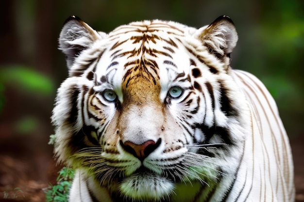 close up white tiger in the forest