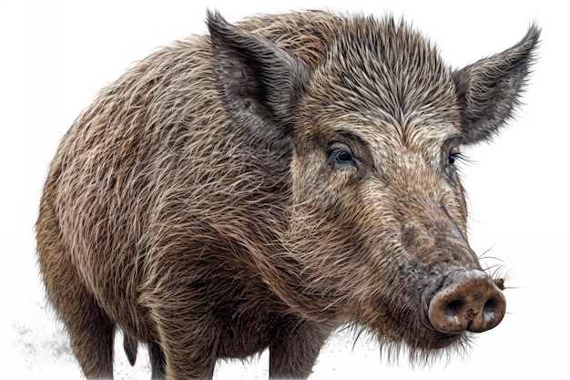 A close up of a wild boar on a white background generative ai image