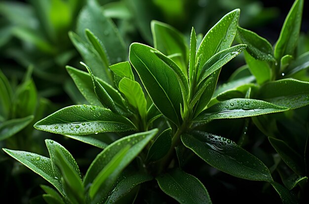 a close up with green leaves of rosemary