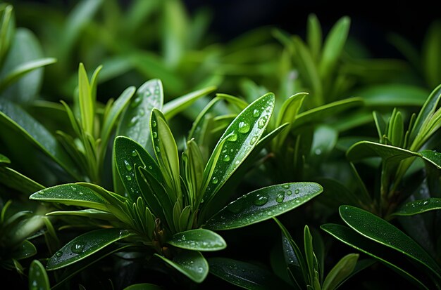 a close up with green leaves of rosemary