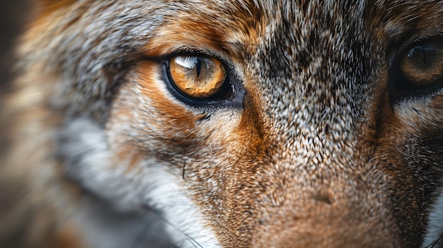 Photo a close up of a wolfs eye with a brown eye and a brown eye