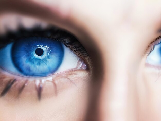 Close up of a woman blue eye staring into the camera