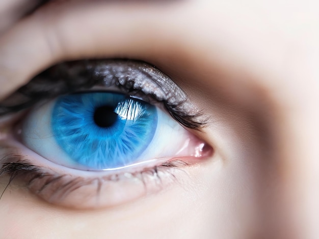 Close up of a woman blue eye staring into the camera