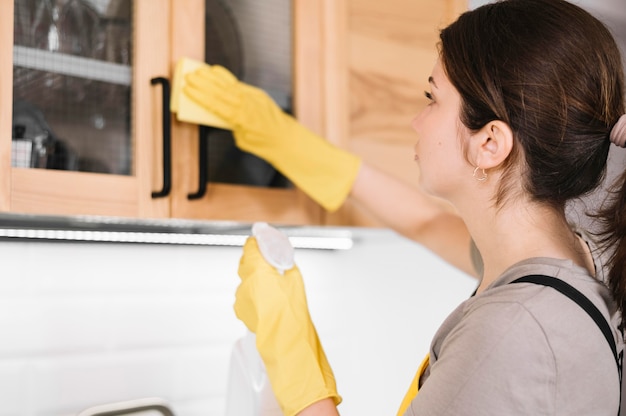 Close-up woman cleaning