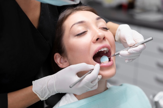 Close up woman at dentist appointment