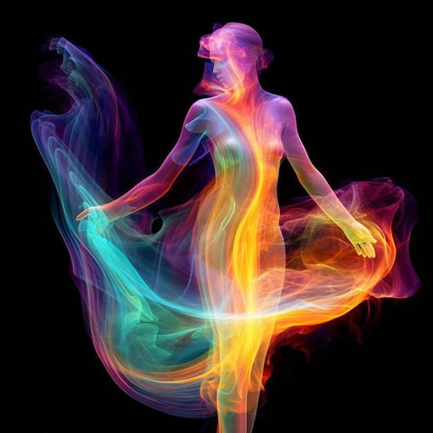 A close up of a woman in a dress with colored smoke generative ai