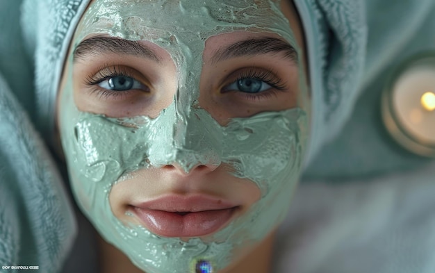 Close Up of Woman Receiving Facial Treatment With Green Clay Mask