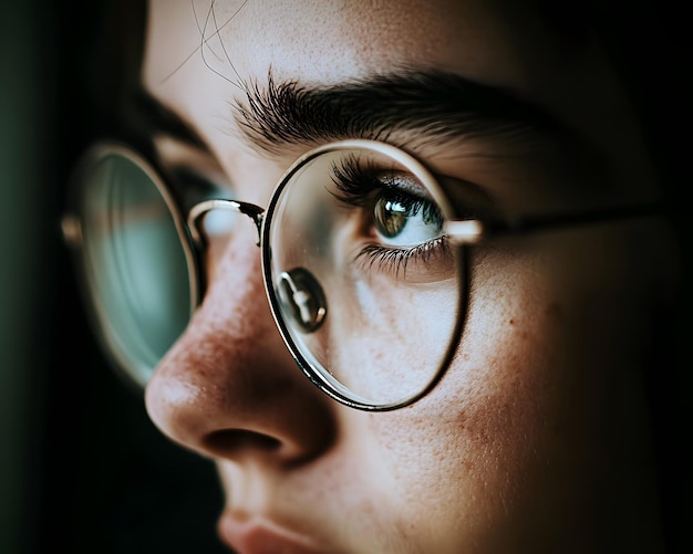 Photo close up of a woman s eye with glasses