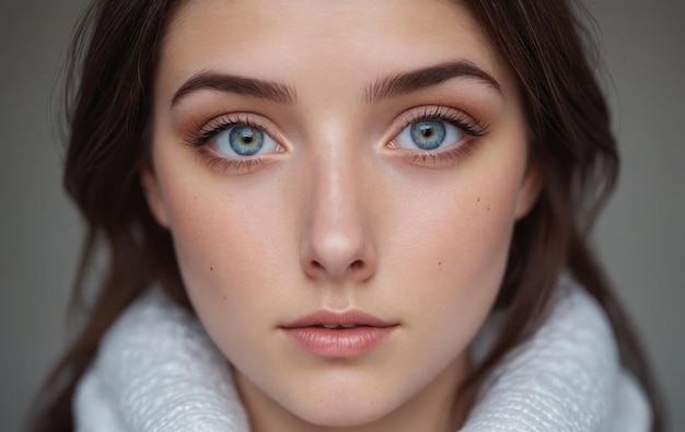 Photo a close up of a woman s face with blue eyes