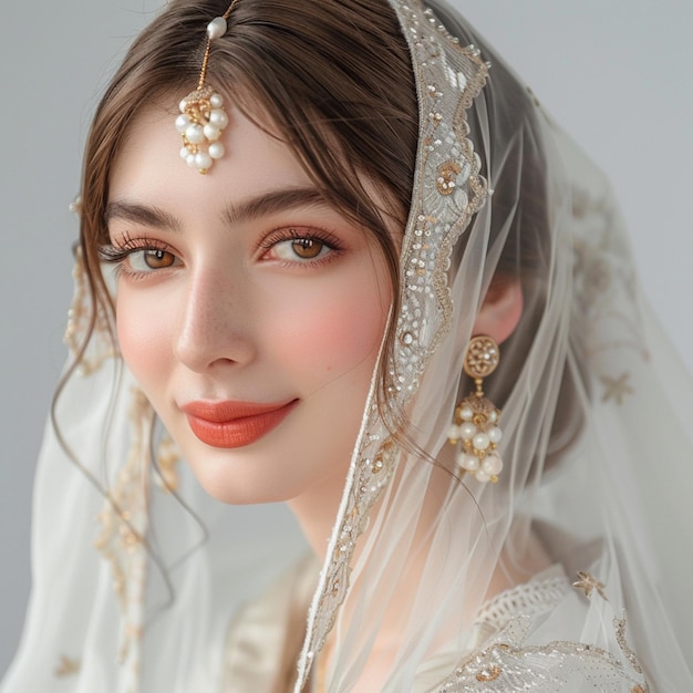 a close up of a woman wearing a veil and a veillet generative ai