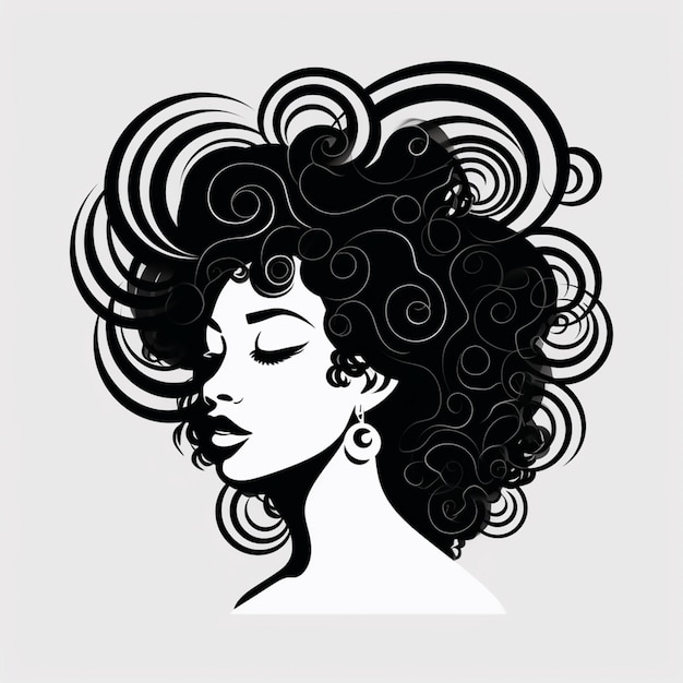 A close up of a woman with a curly hair and earrings generative ai