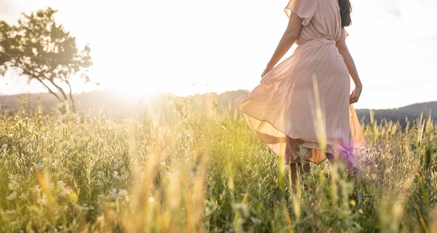 Close up woman with dress in nature