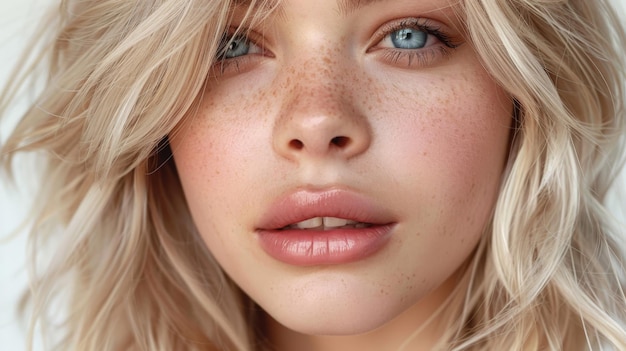 Photo close up of a woman with freckles on her face