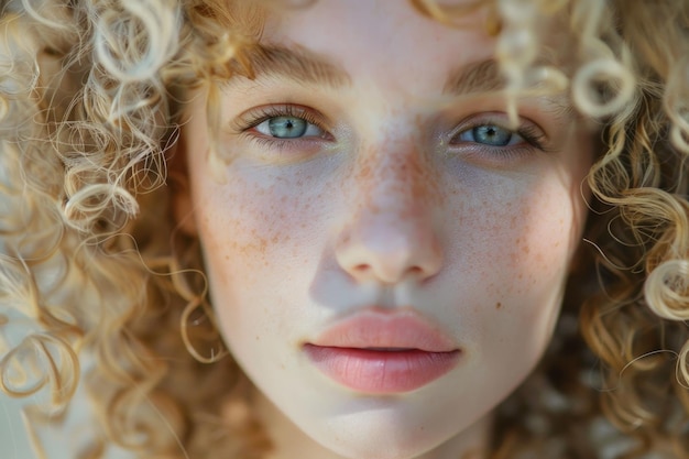 Close up of a woman with freckles suitable for beauty and skincare concepts