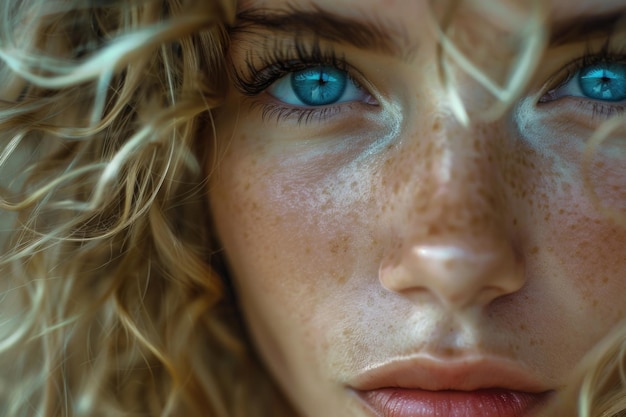 Close up of a woman with freckles suitable for beauty or skincare concepts