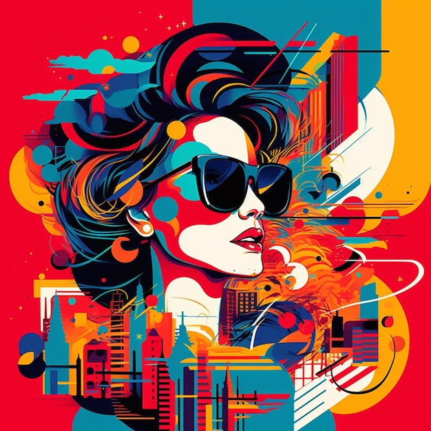 A close up of a woman with sunglasses on a city background generative ai