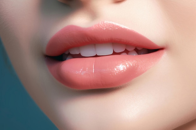 Close up of woman039s lips with white teeth