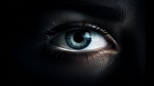 A close up of a woman39s eye with a dark background