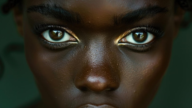 Close up of a woman39s face with striking yellow eyes perfect for a mysterious or spooky theme