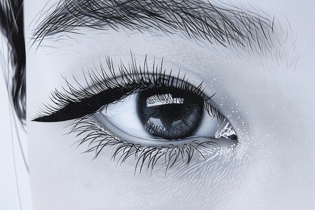 Close up of womans eye with black eyelashes high quality high resolution