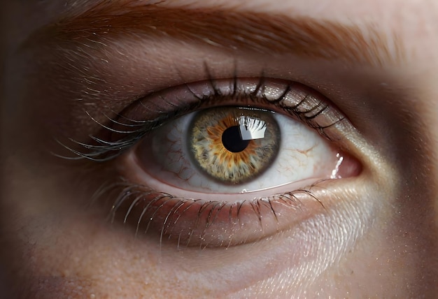 a close up of a womans eye with a pupil of a human eye