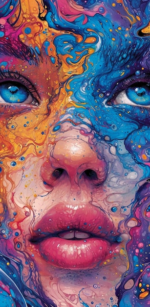 a close up of a womans face with colorful paint on it generative ai