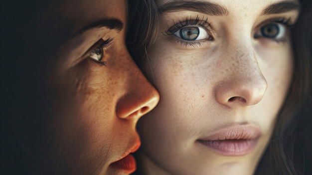 a close up of a womans face