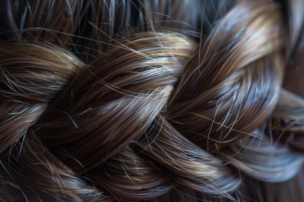 A close up of a womans hair with a braid