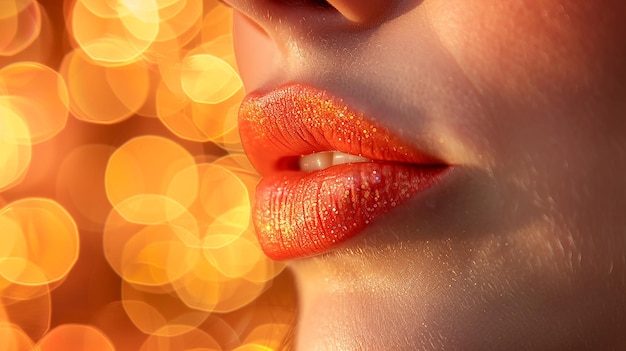 a close up of a womans lips with a blurry background