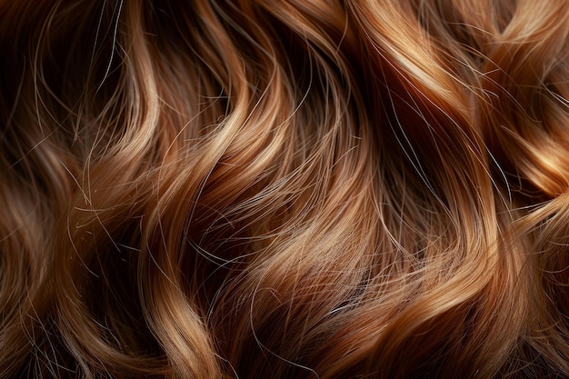 A close up of a womans long curly hair